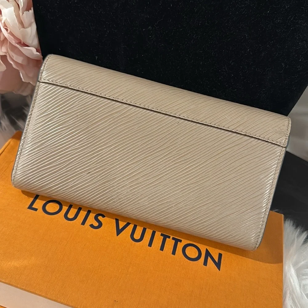 Louis Vuitton Beige Epi Leather Wallet with Gold LV Logo